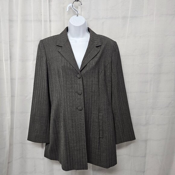 Vintage Banu Blazer Y2K Gray Wool Striped Minimalist Office Academia 12 - Picture 1 of 9